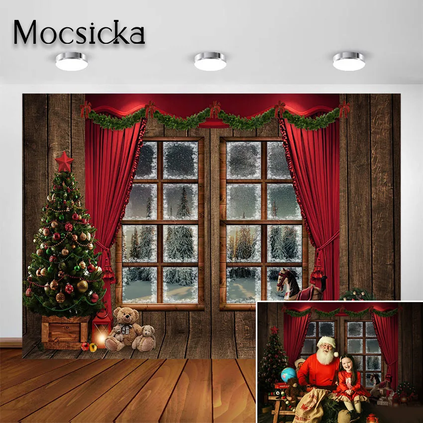 Винтажный Рождественский фон Mocsicka с изображением окна деревянной стены