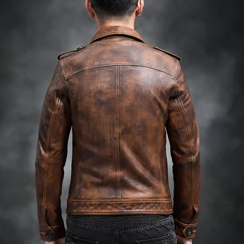 

Genuine Leather Jacket Men Real Sheepskin Coat Vintage Slim Fit Short Autumn Motorcycle Men Leather Jackets YC-55 KJ3216