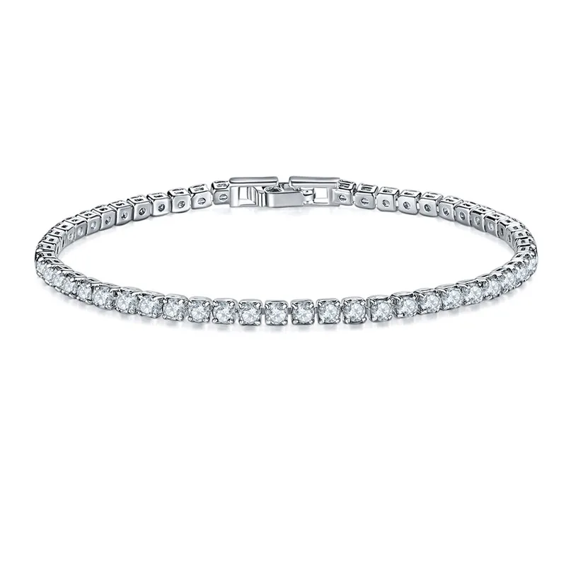 

Luxury 3mm Cubic Zirconia Tennis Bracelets Iced Out Chain Crystal Wedding Bracelet For Women Men Gold Silver Bracelet Jewelry