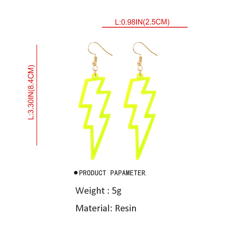 Дизайн модные Гипербола в стиле панк геометрические молнии вспышки висячие серьги неоновые, флюоресцентные полимерная серьга ювелирные изделия