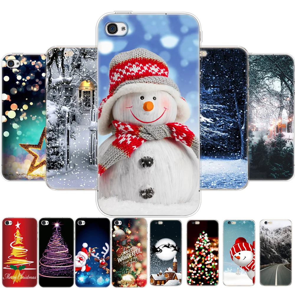 Per Iphone 5S 5S Se 4 4S Cover Posteriore Per Telefono Per Apple Iphone 6 S 6 S Plus Silicon Coque Inverno Natale Albero Di Neve Capodanno