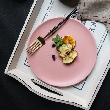 

Nordic Ceramic Dessert Plate Dish Creative Fruit Plate Macaron Dinner Plate Steak Plate Household Pink Tableware