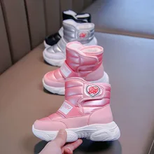 Nouvelles bottes d'hiver imperméables pour enfants, chaussures de neige à plate forme, garde au chaud, mi mollet avec fourrure épaisse, en coton, E10262
