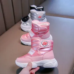 Nouvelles bottes d'hiver imperméables pour enfants, chaussures de neige à plate forme, garde au chaud, mi mollet avec fourrure épaisse, en coton, E10262 
