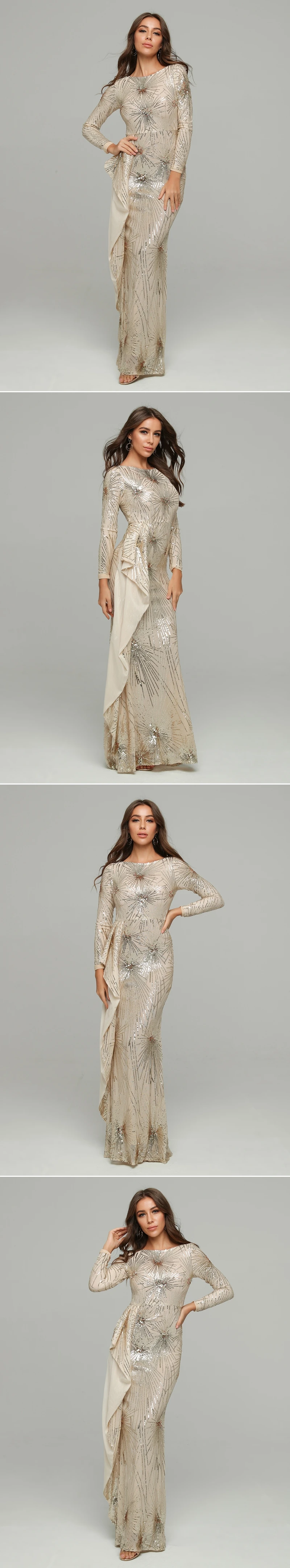 VC,, новое шикарное платье с пайетками, украшенное сеткой, с длинными рукавами, с круглым вырезом, вечерние платья знаменитостей