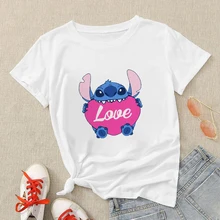 

Stitch Couple T Shirt for Love Kawaii Clothes Disney Tshirt Femme 2021 New Summer Top Short Sleeve Undefined American Apparel