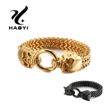 HAOYI, нержавеющая сталь, Ретро стиль, мужской Шарм, роскошный хип-хоп панк браслет, Череп, животное, волк, Blcak, Бог, персонализированный браслет, сталь