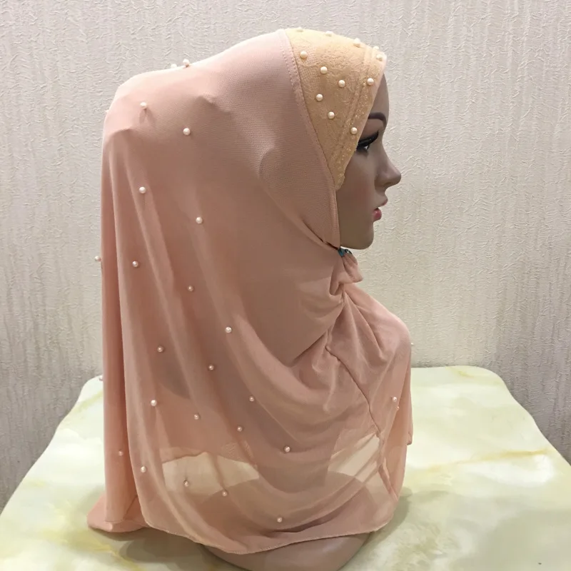 Розничная двухслойная сетка жемчужные бусы арабский головной платок мусульманская шляпа цельный дышащий летний хиджаб - Цвет: 5