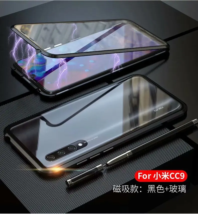 Капа fundas алюминиевый бампер передний+ задний стеклянный чехол Роскошный чехол для телефона Xiaomi Mi CC9 Бампер Защитный чехол для телефона