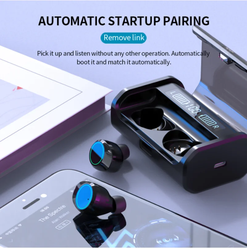 Pantalla LED de energía auriculares Bluetooth TWS auriculares estéreo de negocios Bluetooth auriculares inalámbricos con caja de