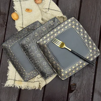 

Japanese Retro Ceramic Western Food Steak Salad Plate Dinner Plate Commercial Tableware Simple Household Fruit Ramen Sushi Plate