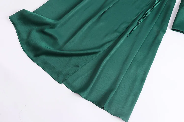 Элегантное платье, осенний стиль, Женское Платье С Вырезанным воротником и завязками на талии, сексуальное платье до середины икры, темно-зеленое платье Vestidos Club