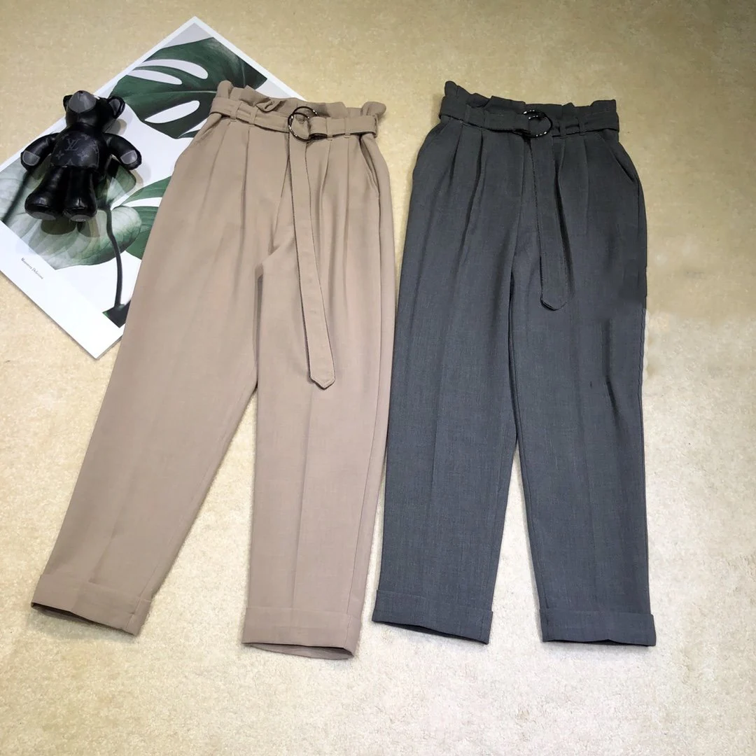 

2019 ladies fashion loose bead chain belt solid color trousers 0927