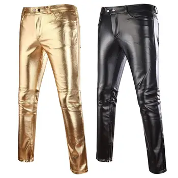 

Fashion Men's Faux Patent Leather Skinny Pants PU Latex Stretch Leggings Male Sexy Clubwear Bodywear Trousers