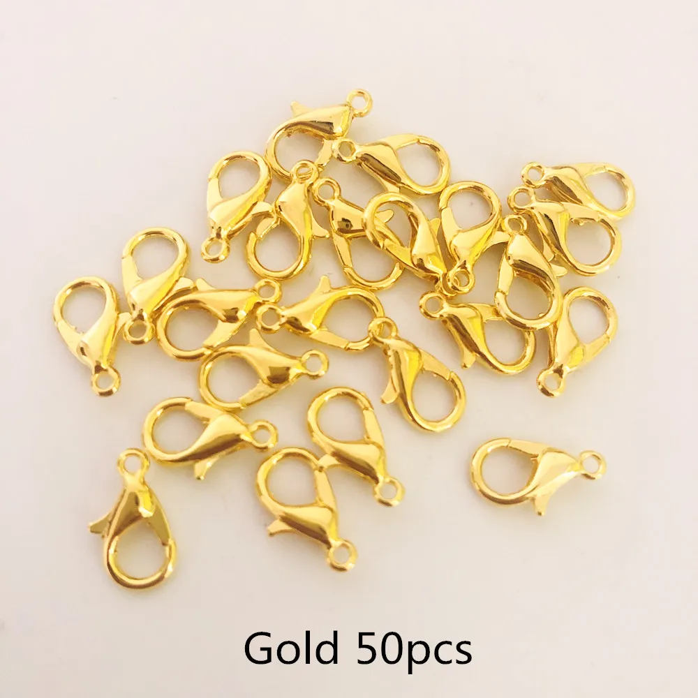 

50pcs 10/12/14/16mm Silver Gold Rhodium Lobster Clasps For Jewelry Making Necklace Closure Connector DIY Bracelet End Hooks