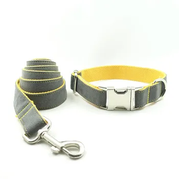 

1 Set Grey Yellow Solid Mascota Dog Collar Dog Leash French Bulldog Leads Pet Shop Everything for Dogs All Season XS/S/M/L/XL