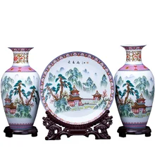 Цзиндэчжэнь Набор из трех предметов, керамическая ваза, украшение в китайском стиле, украшение для дома, для гостиной, винный шкаф, декоративные вазы