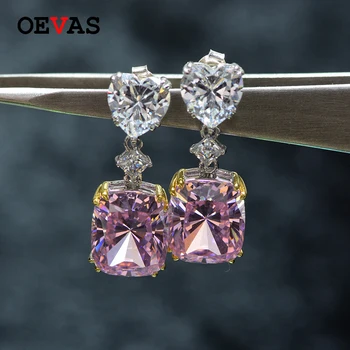 

OEVAS Luxury Pink Yellow White Zircon Earrings For Women Sparkling CZ Drop Earrings Top quality Wedding Engagement Party Jewelry