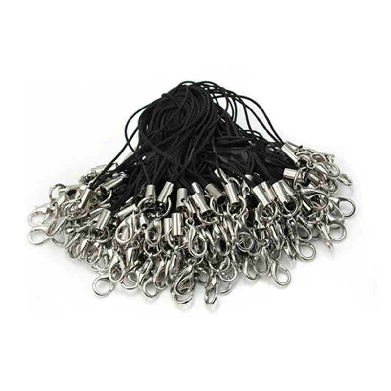 ABKT-100 Pcs Black Cell Phone Lanyard Cords Strap Lariat Mobile Lobster Clasp