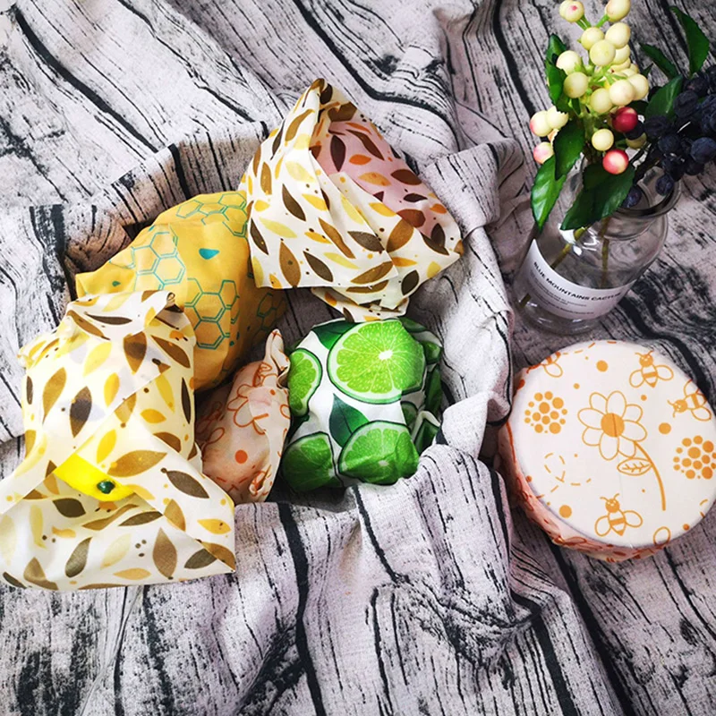 

3 size sets Organic Reusable Beeswax Cloth Wrap Food Fresh Keeping Bag Lid Cover Stretch Food Cling Wrap Seal for Sandwich