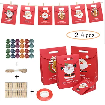 

24PCS/pack Santa Claus Elk Pattern Gift Packaging Boxes Clip Hemp Rope Stickers DIY Package Kit For Christmas Candy Decor