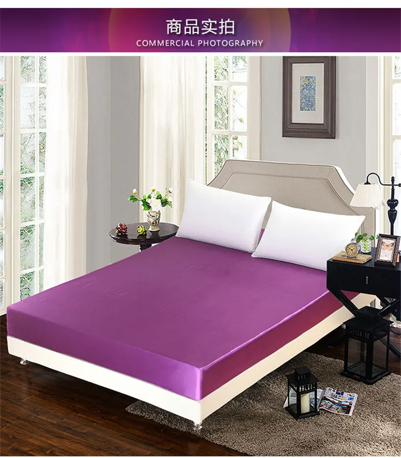 Description Picture 5 of itemLuxury Satin Fitted Sheet Single Double Queen Size Mattress Cover With Elastic Band Bed Sheet Solid Color Fit Sheet