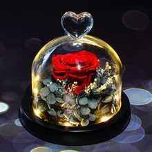 Exclusive Rose in Glass Dome with Lights Real Eternal Rose Beauty And The Beast Preserved Rosevalentines day gift