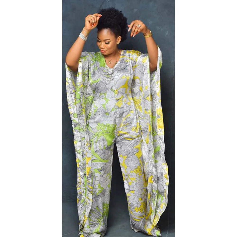 

Женский комбинезон с цветочным принтом, элегантный комбинезон в мусульманском стиле с V-образным вырезом и рукавами летучая мышь, модель 2022 года