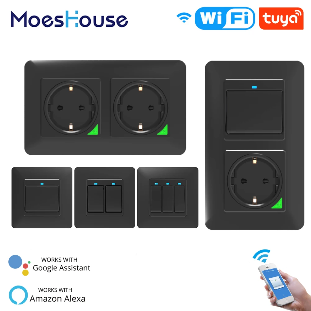 WiFi Smart Light Wall Switch Socket Outlet Push Button DE ...