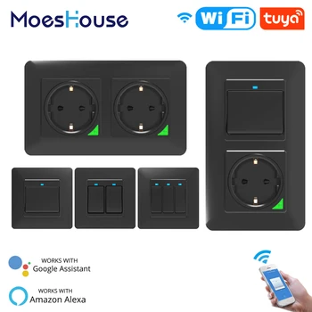 

WiFi Smart Light Wall Switch Socket Outlet Push Button DE EU Smart Life Tuya Wireless Remote Control Work with Alexa Google Home