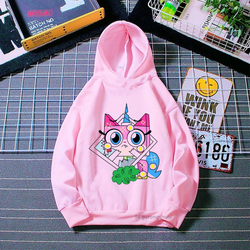 

Kawaii Girls Pink Hoodie Funny Unicorn Cat Cartoon Print Girls Hoodies Fashion Aesthetic Kids Sweatshirt Street Clothing Hoodies