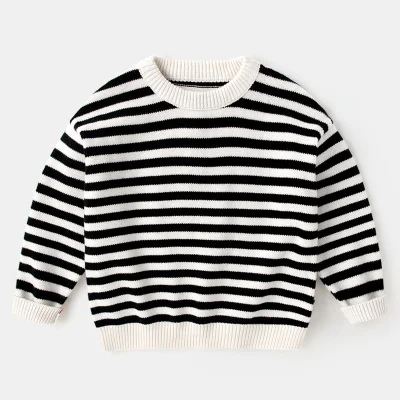 black stripe Высококачественный свитер в полоску для маленьких мальчиков; детская одежда с круглым вырезом; сезон осень-зима; свободная Модная стильная одежда для детей; свитера; топы - Цвет: black stripe