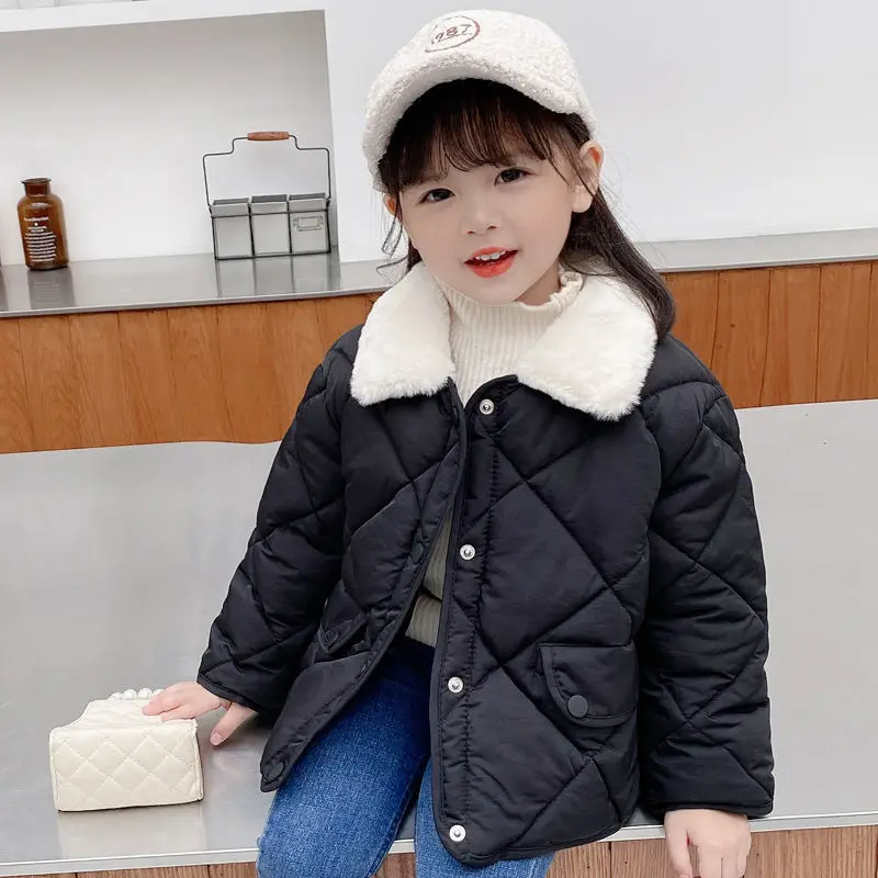 Winter Girls Jacket Loose Diamond Lattice Thicken Keep Warm Fur