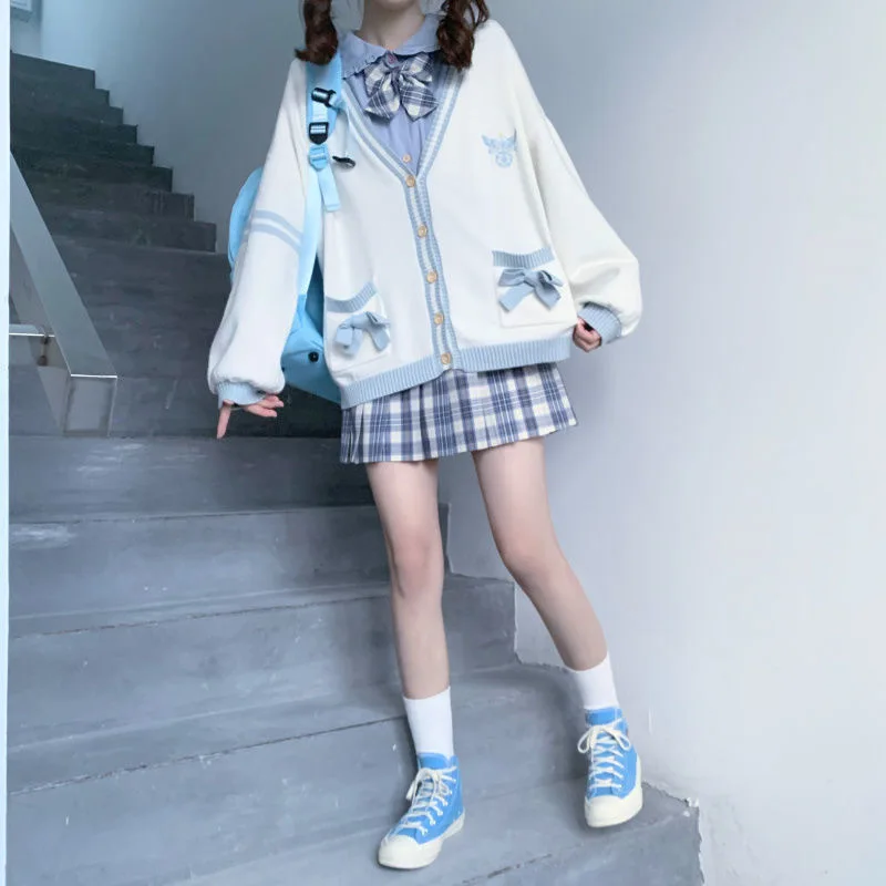 Japanese School Uniform Japanese Girls Loli V-neck JK Uniforms Cute Sweet Sweater Jackets Cardigan Women Student School College Style Cosplay Costumes