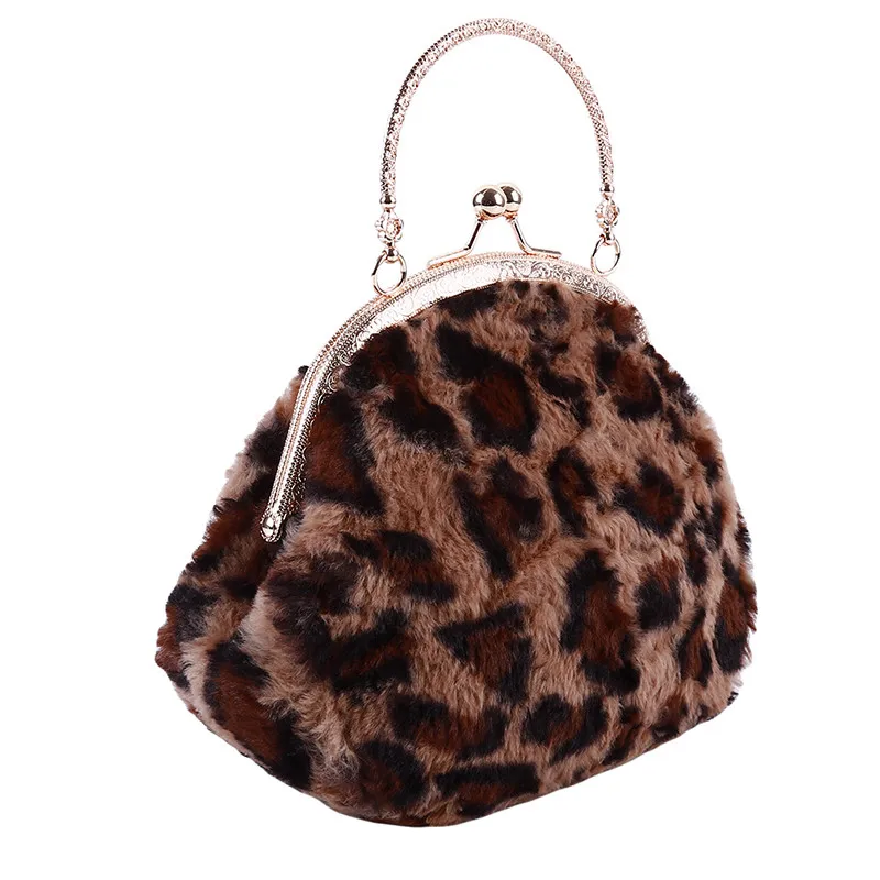 Deep leopard Модная женская сумка-мессенджер на цепочке для телефона с верхней ручкой, сумочка С Принтом Леопарда, вечерние сумки на плечо, плюшевые сумки - Цвет: Deep leopard