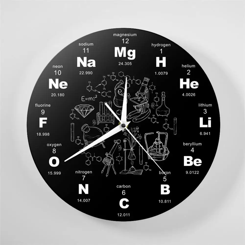 

Periodic Table Of Elements Chemistry Wall Clock Chemical Formulas As Time Numbers Wall Watch Chemical Science Wall Art Decor