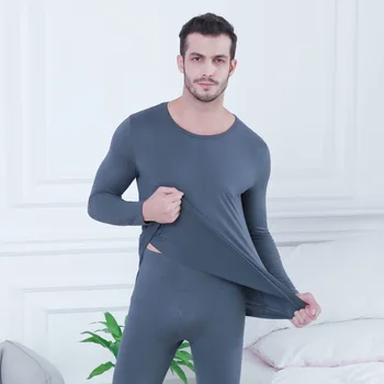 

Winter Round Neck Warm Long Johns Set for Men Ultra-Soft Solid Color Thin Thermal Underwear