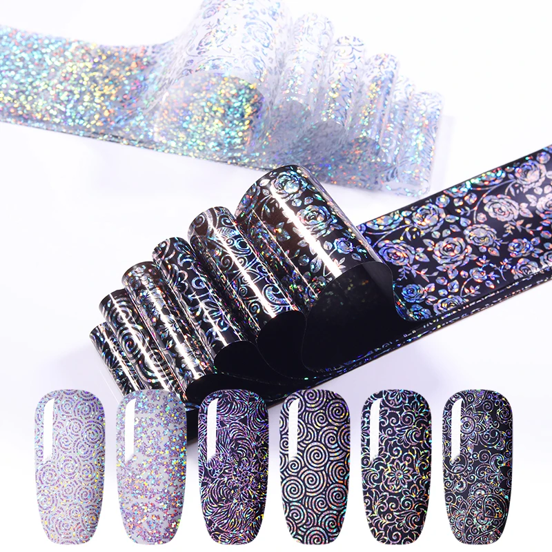 1 Sheet Nail Foil Holographic Nail Art Transfer Stickers White Black Flowers Mixed Patterns For Nail Art DIY Design Decoration