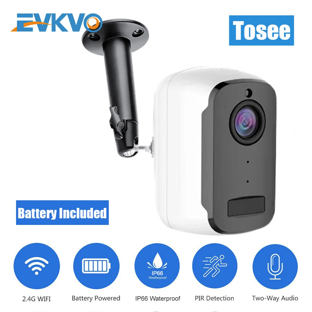 

EVKVO Wireless WIFI Camera Rechargeable Battery Powered IP Camera 1080P HD Outdoor Indoor Weatherproof Security Video Cam Tosee