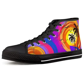 

Men Classic High-top Canvas Shoes Casual Man's Shoes Vulcanized Shoes Sneakers Men Hawaii Sunset Beach Coconut Tree Custom Image