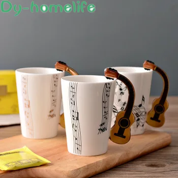 

Creative Music Guitar Instrument Handle Ceramic Mug Restaurant Home Characteristics Enamel Porcelain Coffee Milk Cup Glass