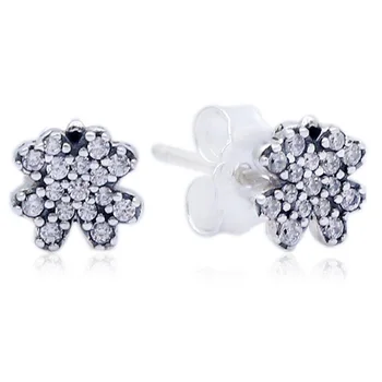 

Authentic 925 Sterling Silver Earring Radiant Lucky Four-leaf Clover Stud Earrings For Women Wedding Gift Fine Jewelry