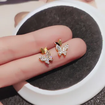 

New Exquisite Luxury Crystal Butterfly Stud Earrings For Women Rhinestone Simple Temperament Ear Jewelry Party Best Gift