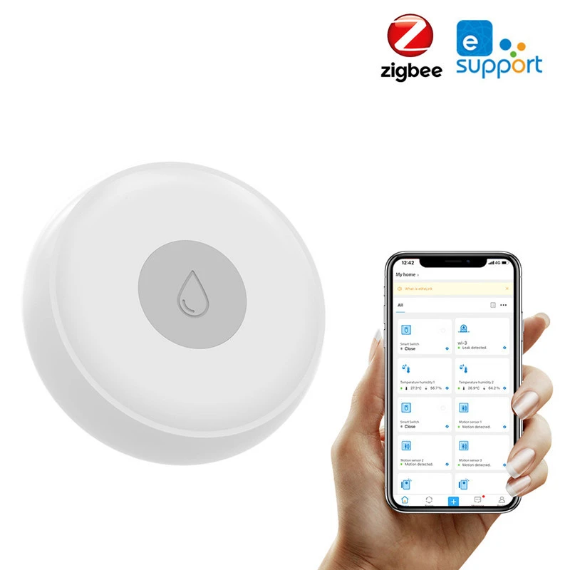 eWeLink Zigbee Smart Home Water Leak Sensor Wireless Flooding Detector Water Leakage Detection Alert Water Level Overflow Alarm