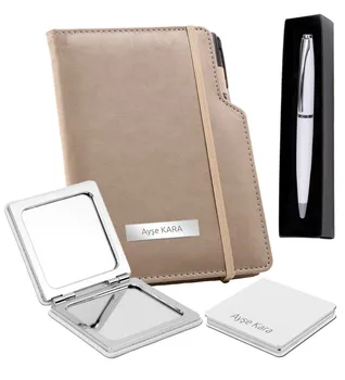 

Isme Custom Metal Pen-Faux Leather Cover Notebook & Stylish Mirror
