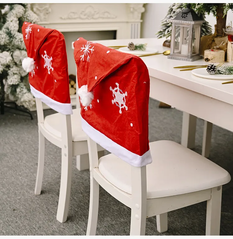 Santa Claus Cap Chair Cover Christmas Dinner Table Party Chair Back