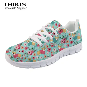 

THIKIN Kawaii Corgi Flower Print Women's Running Shoes Cute Greyhound Sneakers Girl Outdoor Female Sports Shoes Zapatillas Mujer