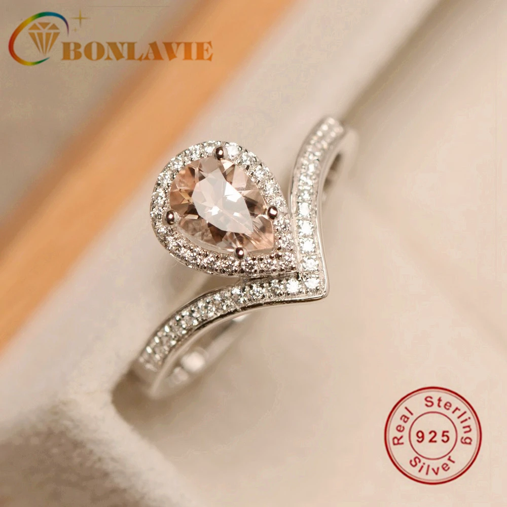 BONLAVIE S925 серебро капли воды Груша Форма кольцо с бриллиантами платина покрытие Шампанское Циркон вечерние ювелирные изделия