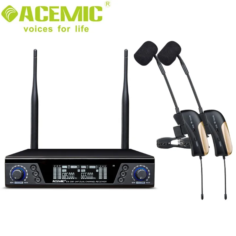 ACEMIC EX-200/ST-4 UHF Настоящее разнообразие двухканальный саксофон Беспроводная микрофонная система для трубы, рога, на сцене