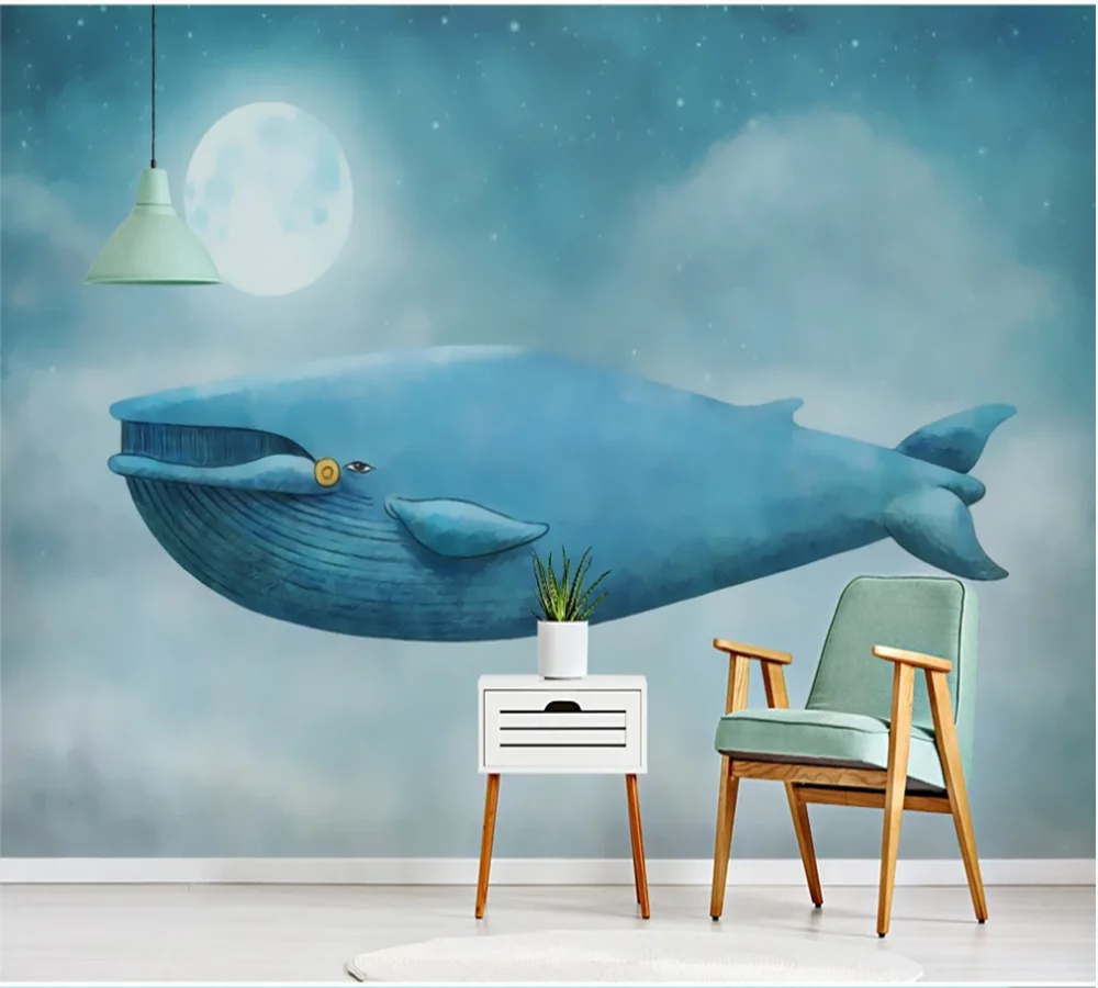 

Custom wallpaper mural 3D-8D wall covering hand-painted romantic fairy tale whale children's room interior decoration painting